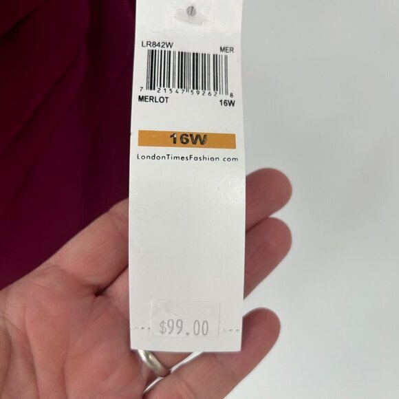 NWT LONDON TIMES WOMAN MAROON RUFFLE FRONT COWL NECK DRESS - 16W - Picture 5 of 5